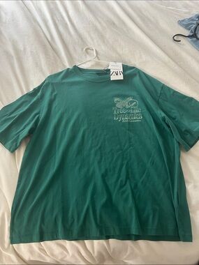Zara Teal Graphic Tee with Butterfly Print